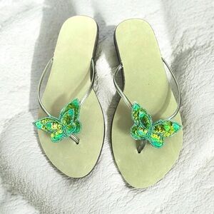 Y2K Green Butterfly Embellished sequins Women's Sandals Fairycore Cottagecore 10